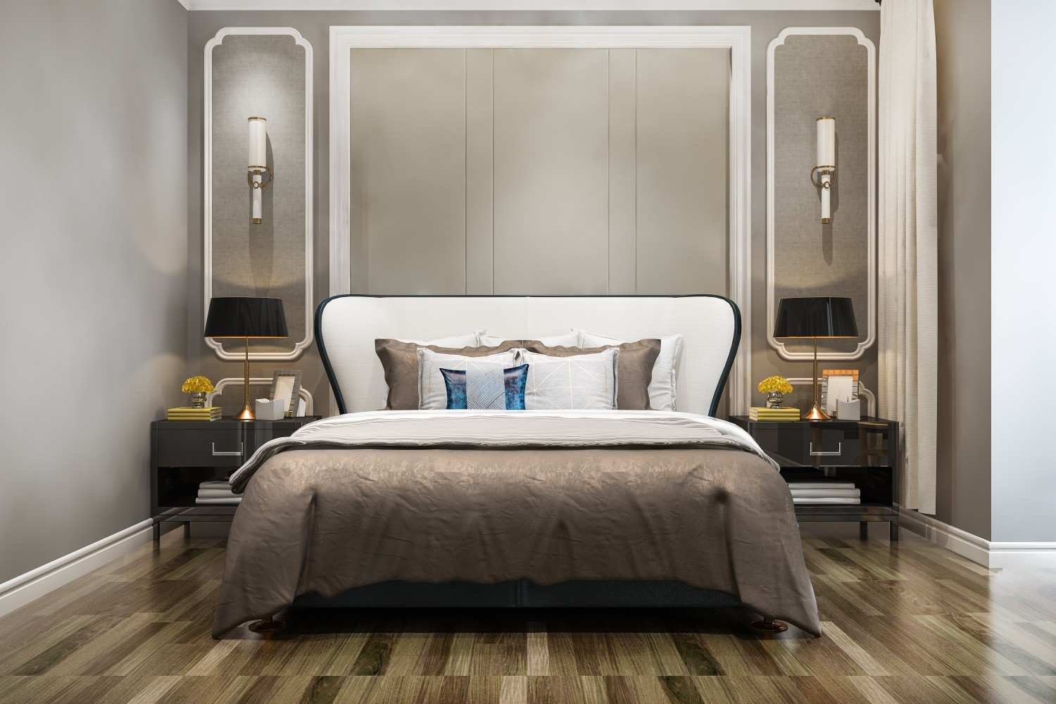 Aura Modern Curved Wingback Upholstered Bed