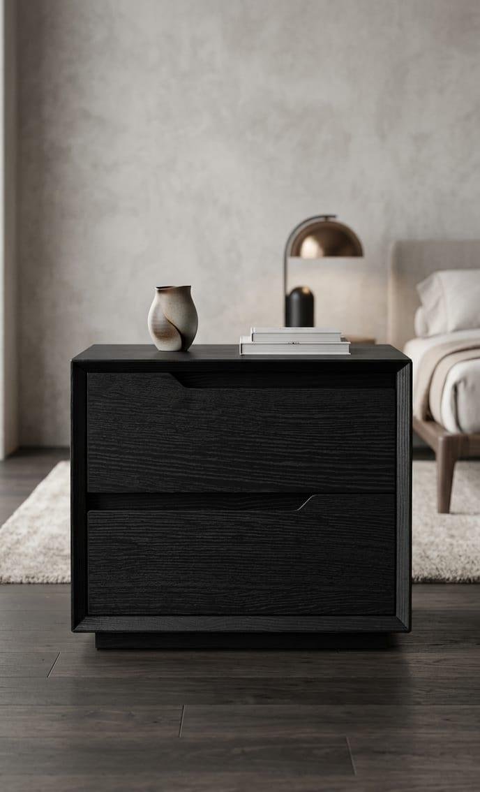 Matte Black 1-Drawer Nightstand with Open Shelf